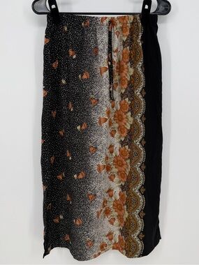 Vintage Floral Midi Skirt Black Earthy Boho Prairie Whimsigoth Cottagecore 10 M